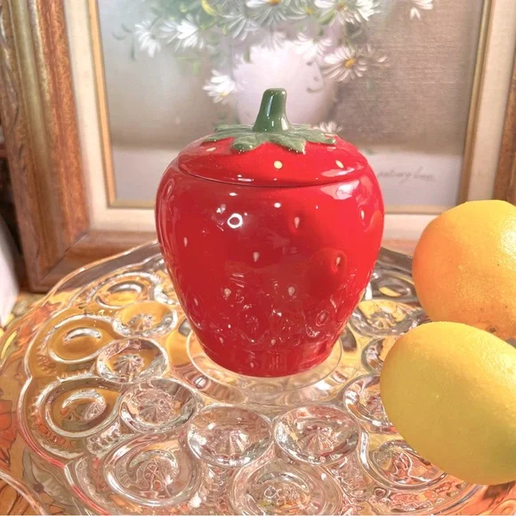 NEW! Transpac Ceramic Red Spring Strawberry 🍓 Covered Sugar Honey Jar - Picture 1 of 7